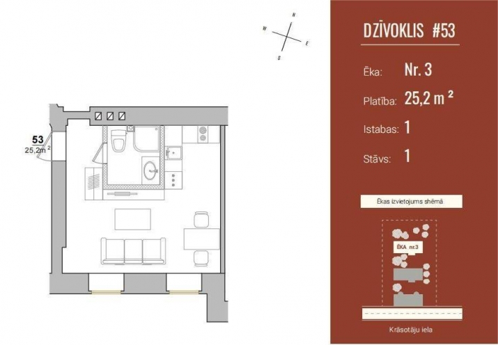 Sludinājumi. Ilgtspējīgs studio tipa dzīvoklis renovētā ēkā- Krāsotāju 13 projektā.  Projekts atrodas slēgtā Cena: 52007 EUR Foto #5