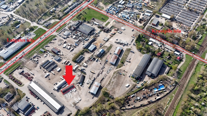 Sludinājumi. Noliktavas telpas Rumubulā.  + Pusapaļais angārs 612 m2; + 1. stāvs; + 2 divviru vārti 4.2x3m; + Cena: 2448 EUR/mēn Foto #2